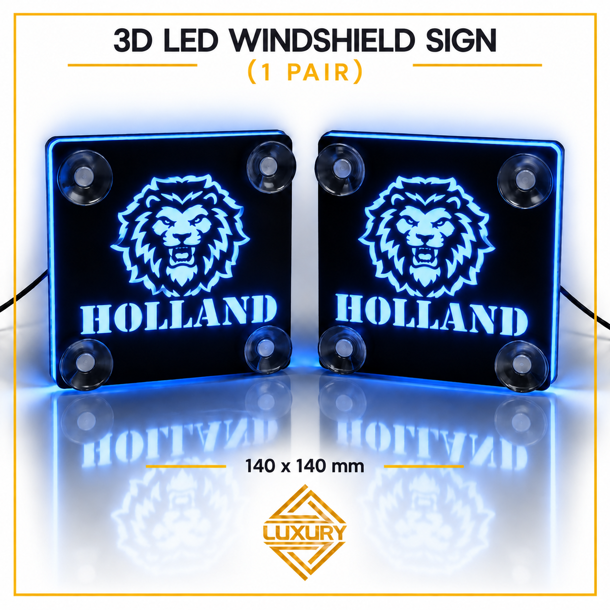 3D LED "HOLLAND & LION" windshield decoration 140x140mm (1 pair)