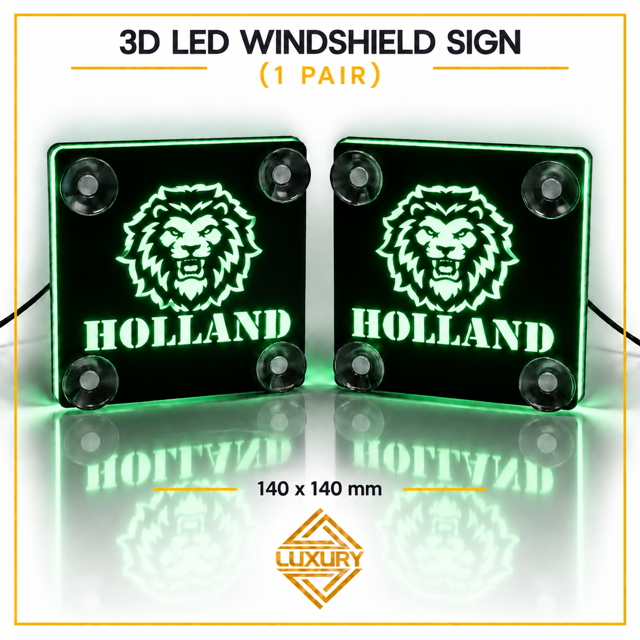 3D LED "HOLLAND & LION" windshield decoration 140x140mm (1 pair) - Image 2