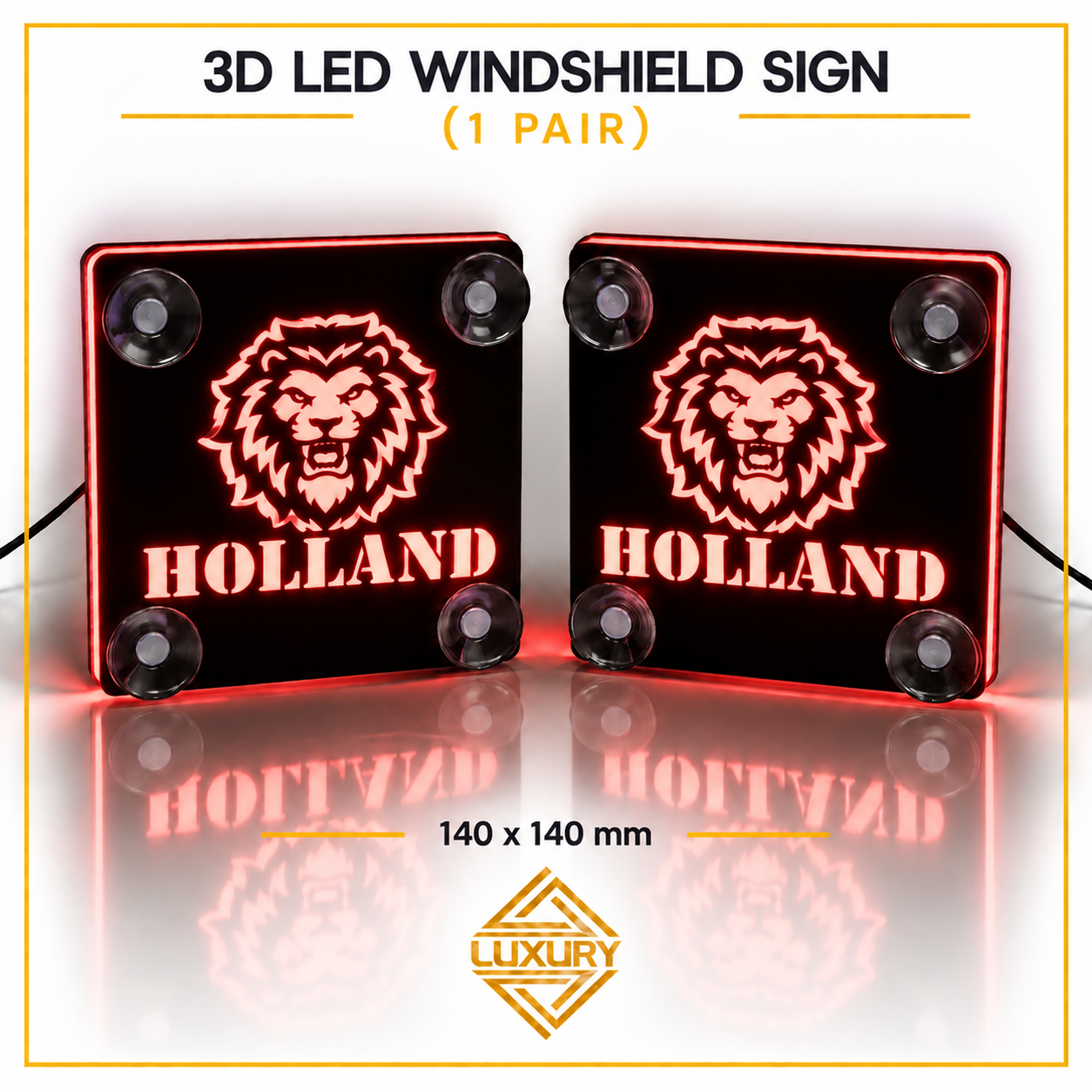 3D LED "HOLLAND & LION" windshield decoration 140x140mm (1 pair) - Image 3