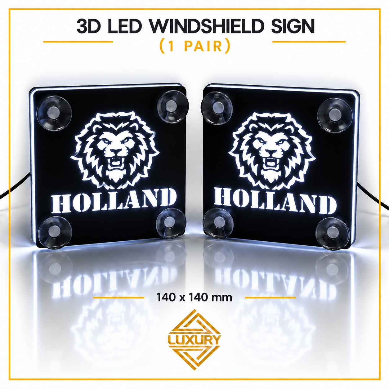 3D LED "HOLLAND & LION" windshield decoration 140x140mm (1 pair) - Image 4