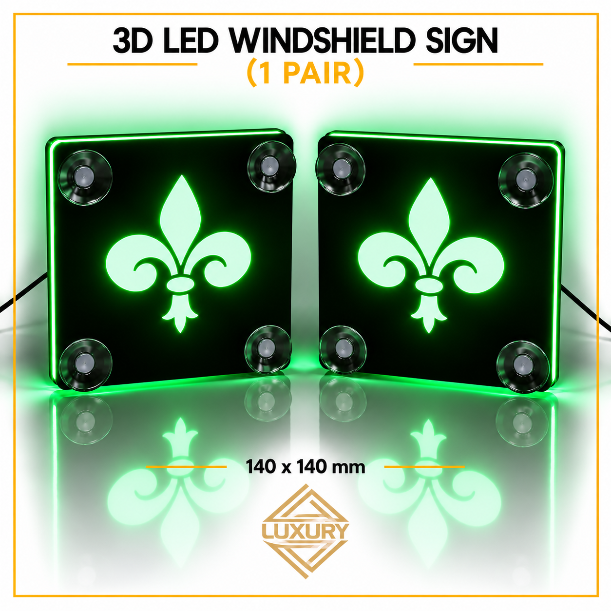 3D LED "FLEUR-DE-LIS" windshield decoration 140x140mm (1 pair) - Image 2