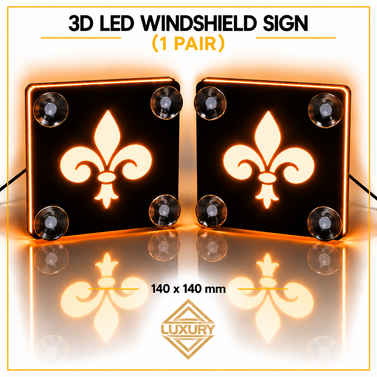 3D LED "FLEUR-DE-LIS" windshield decoration 140x140mm (1 pair) - Image 3