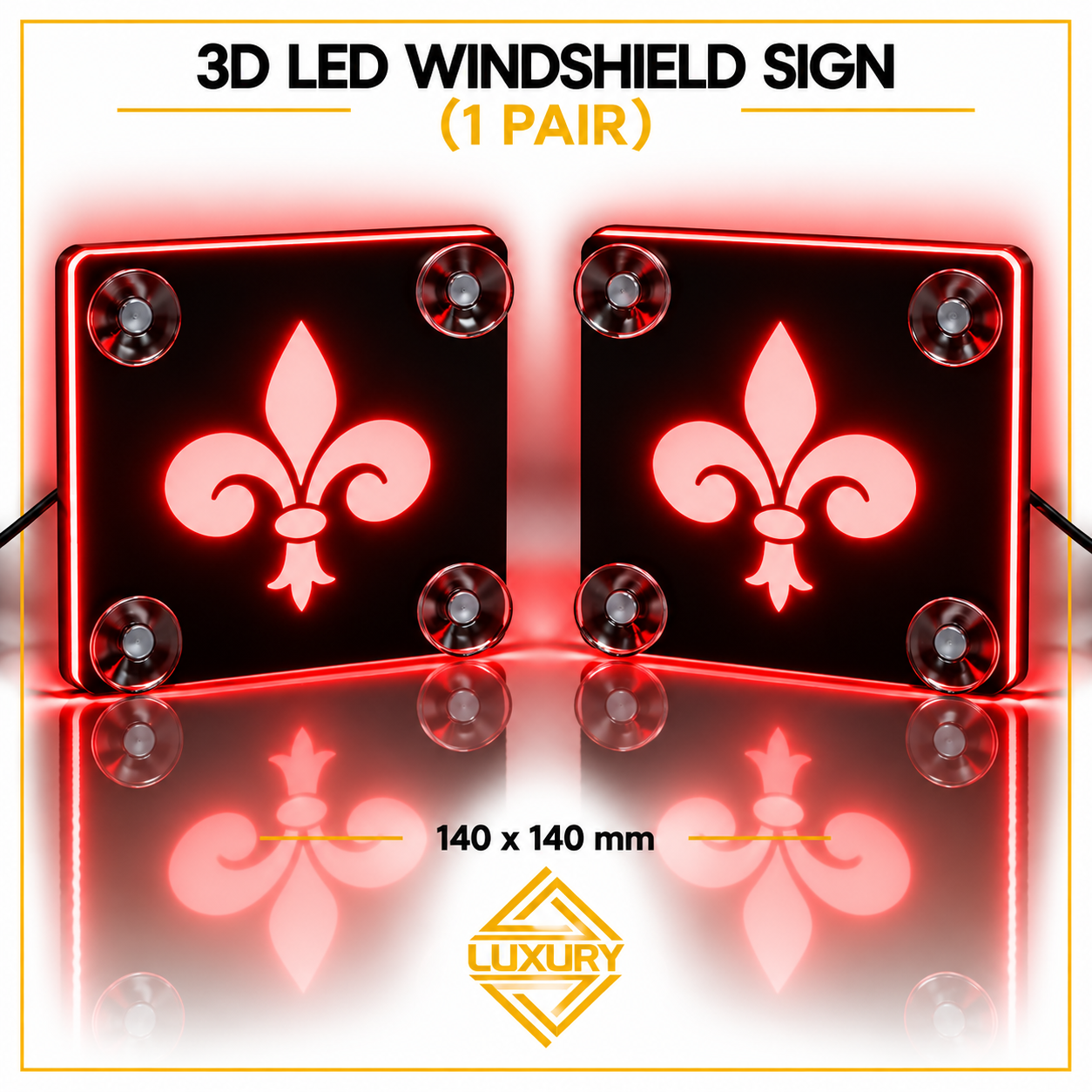 3D LED "FLEUR-DE-LIS" windshield decoration 140x140mm (1 pair) - Image 4