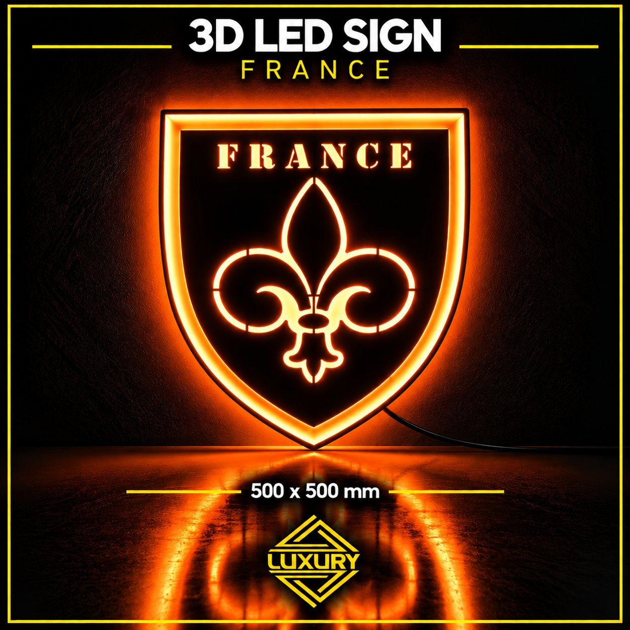 3D LED "FRANCE" decoration 500x500mm - Image 2
