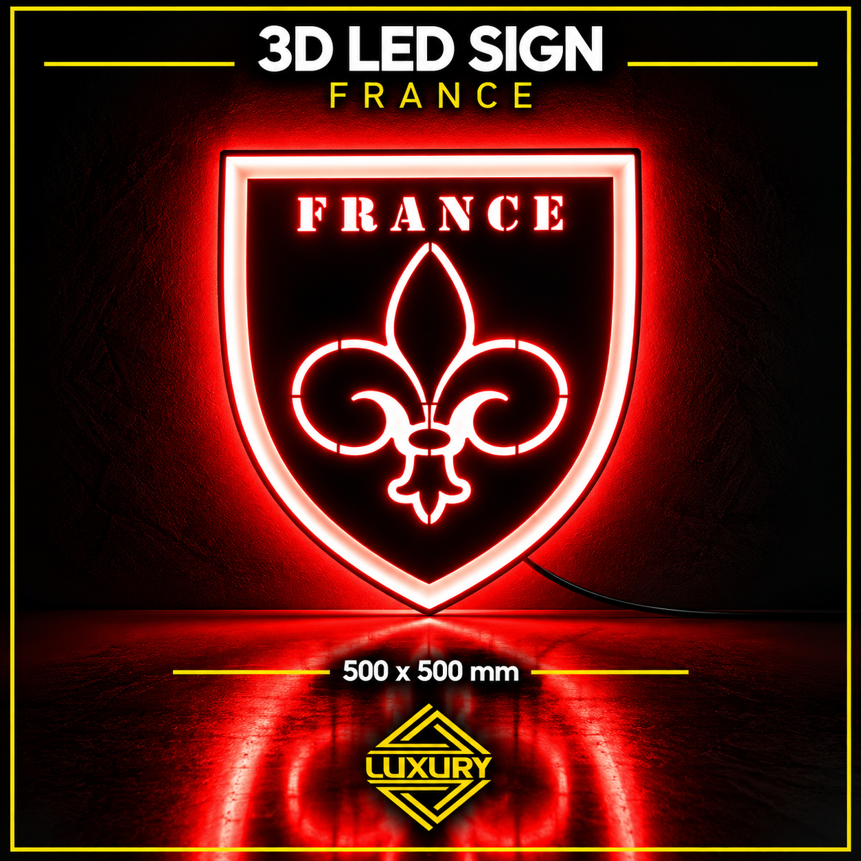 3D LED "FRANCE" decoration 500x500mm - Image 3