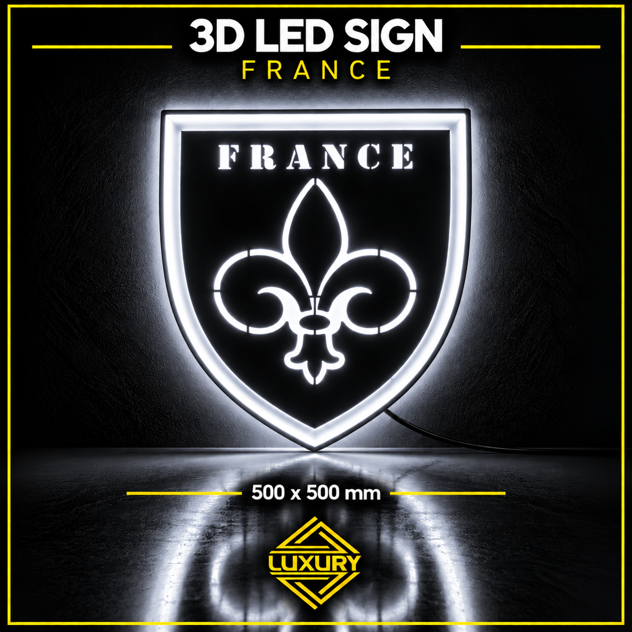 3D LED "FRANCE" decoration 500x500mm