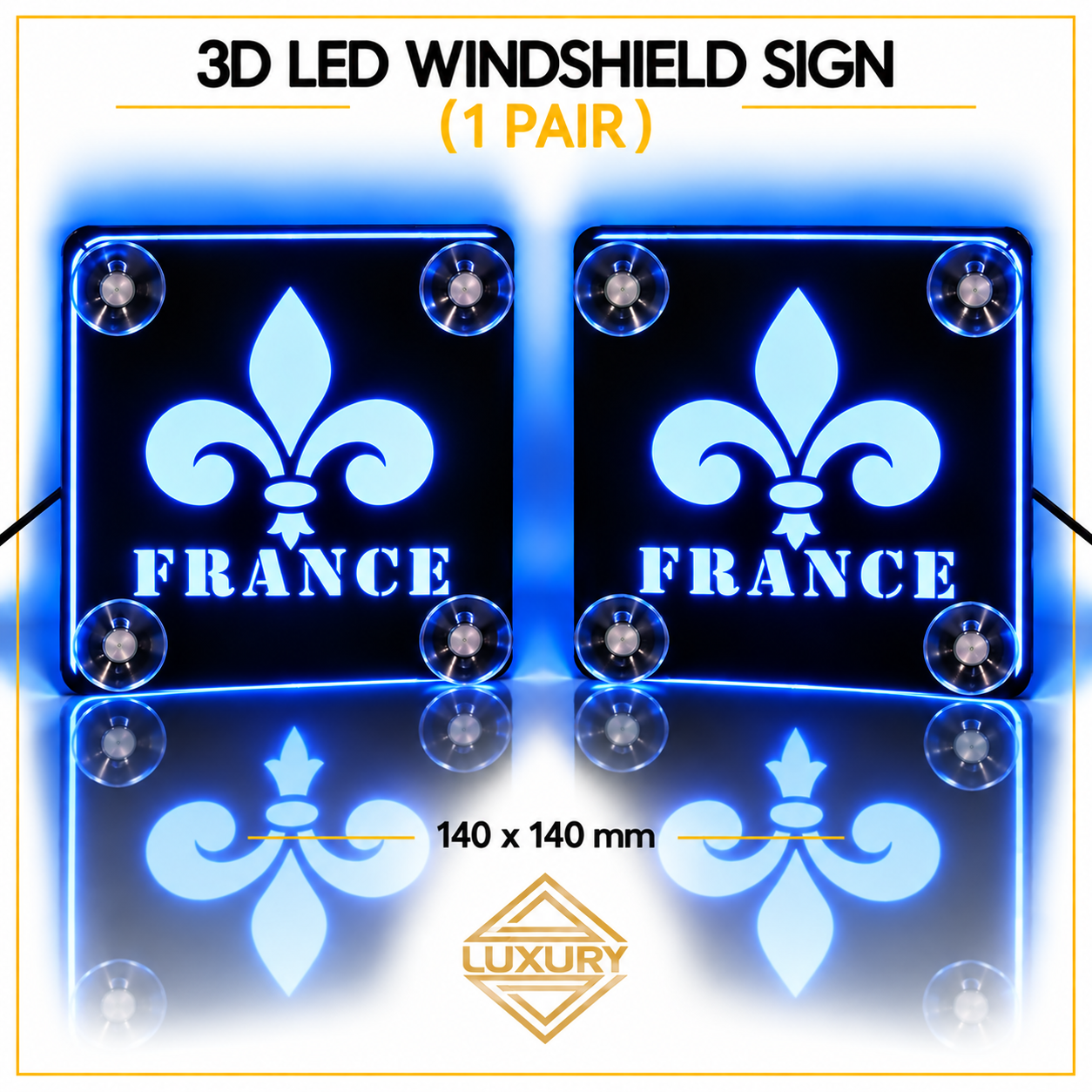 3D LED "FRANCE" windshield decoration 140x140mm (1 pair) - Image 2