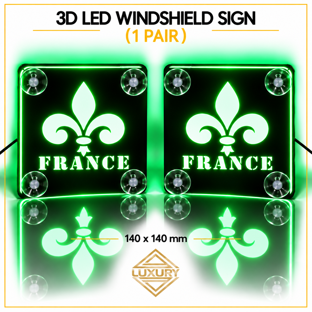 3D LED "FRANCE" windshield decoration 140x140mm (1 pair) - Image 3