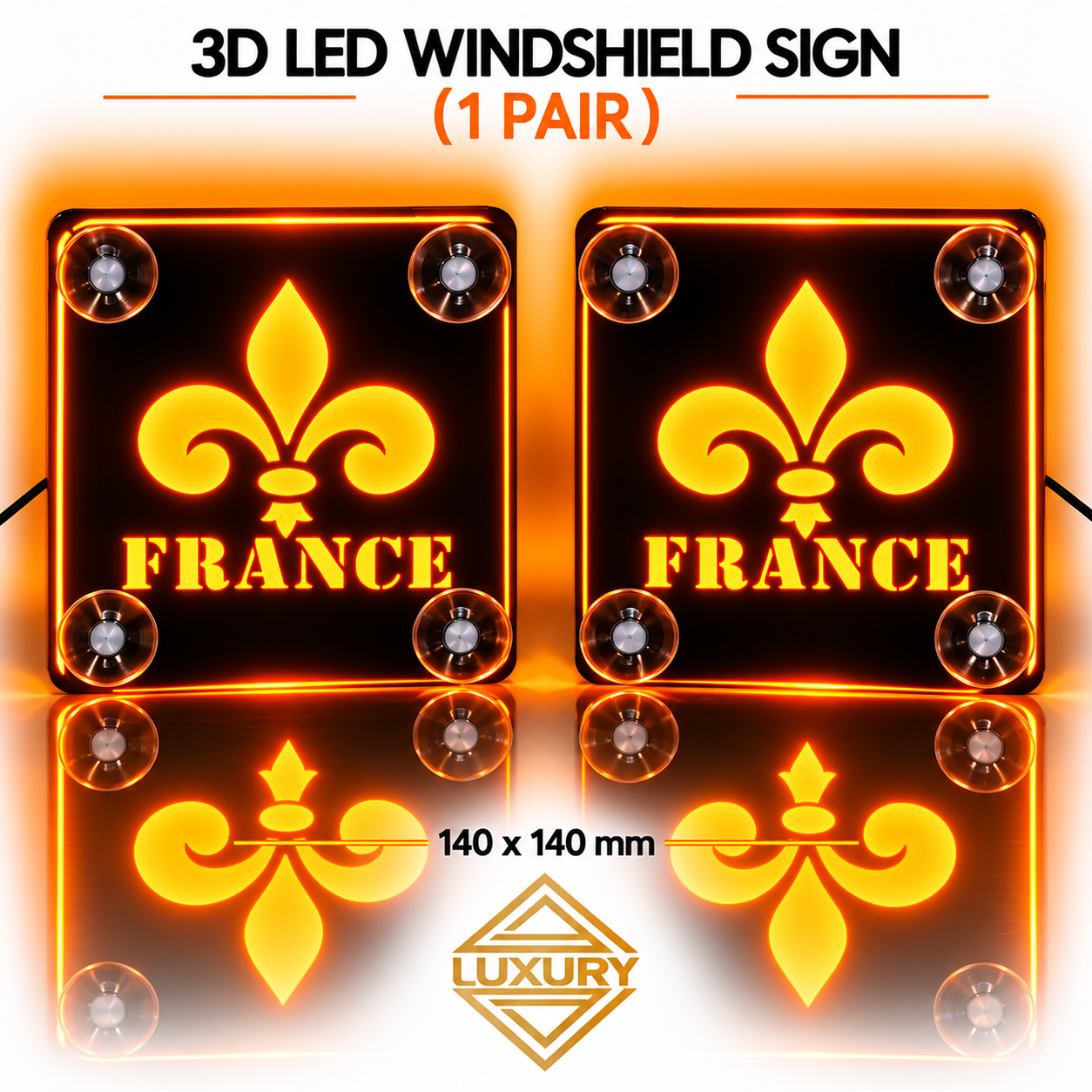 3D LED "FRANCE" windshield decoration 140x140mm (1 pair) - Image 4