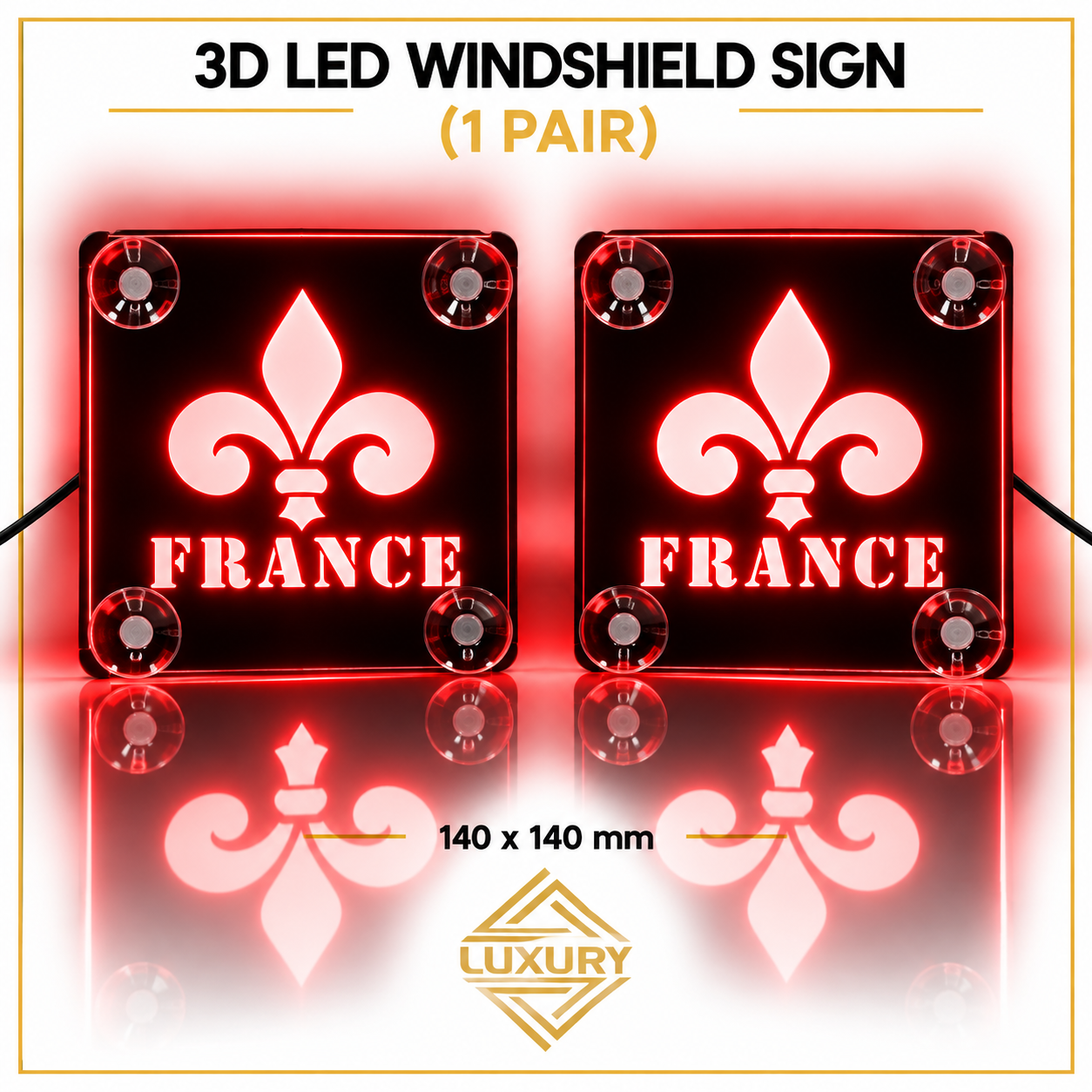 3D LED "FRANCE" windshield decoration 140x140mm (1 pair)