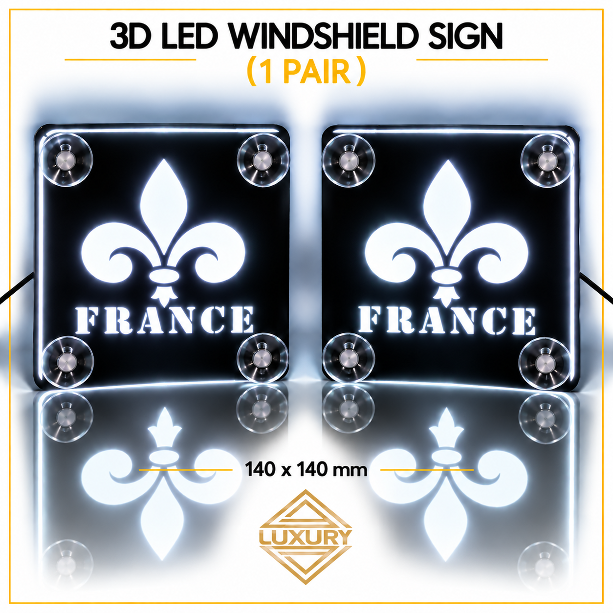 3D LED "FRANCE" windshield decoration 140x140mm (1 pair) - Image 5