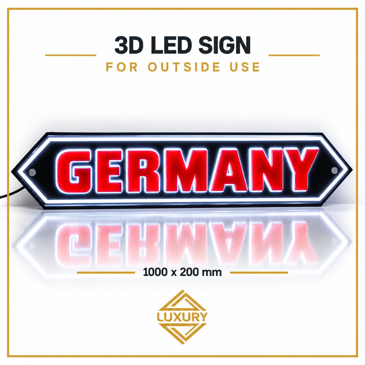 3D LED "GERMANY" decoration 1000x200mm for outside use (100% waterproof)