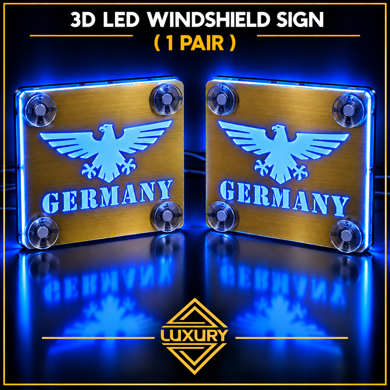 3D LED "GERMANY" windshield decoration 140x140mm (1 pair) - Image 3