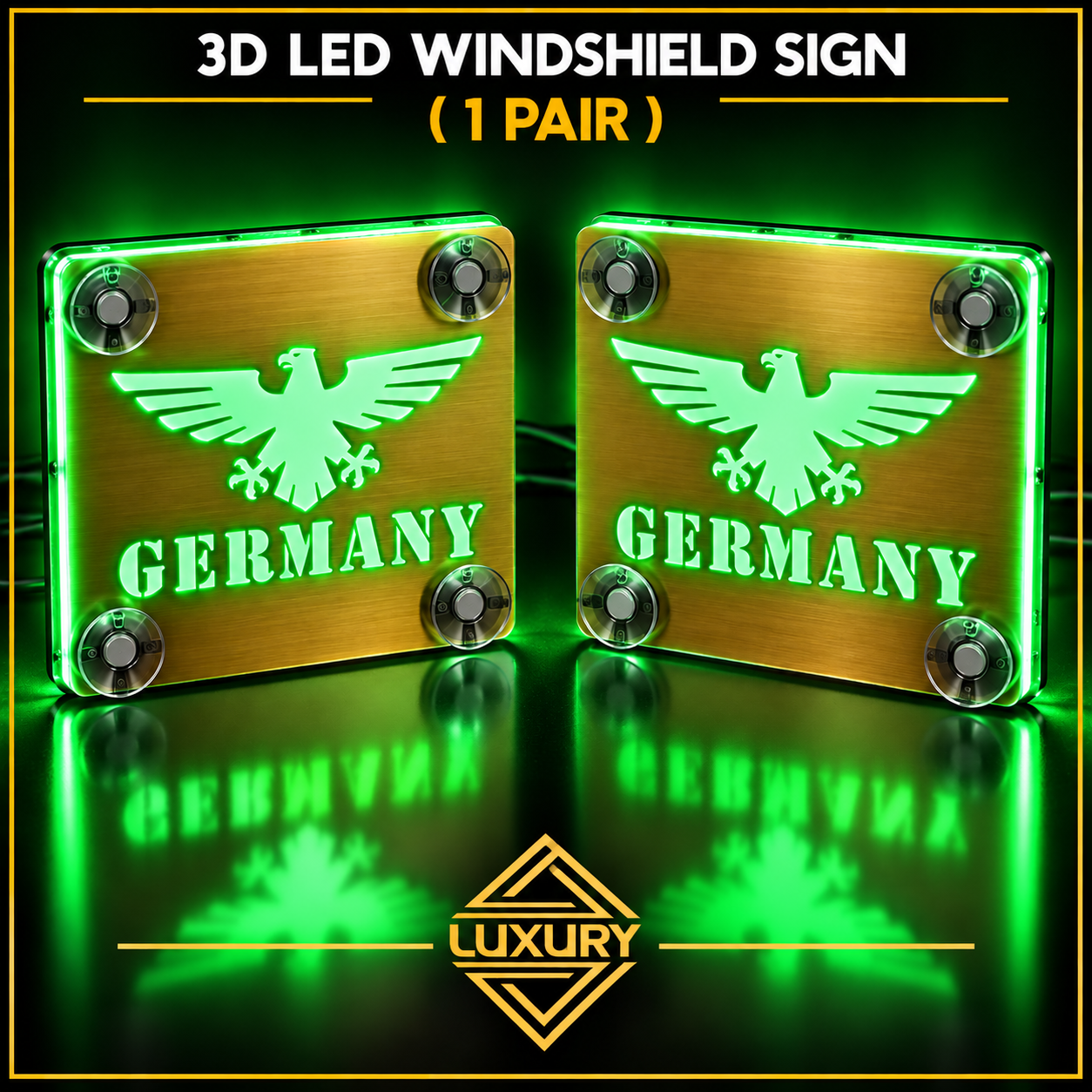 3D LED "GERMANY" windshield decoration 140x140mm (1 pair) - Image 4