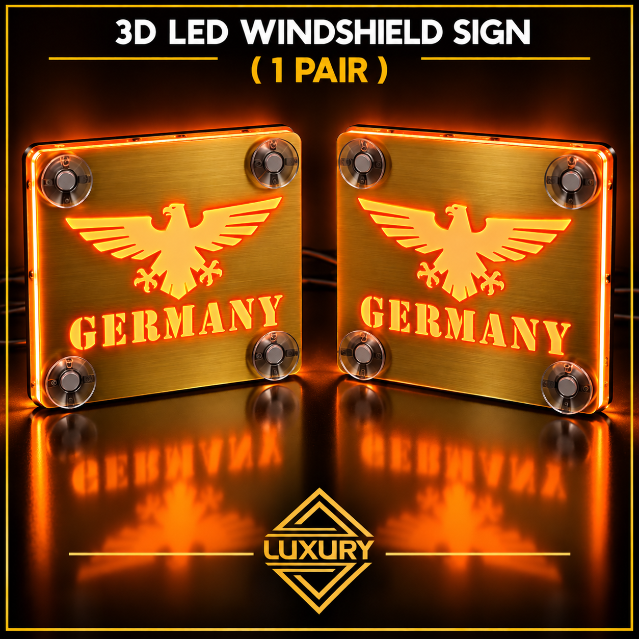 3D LED "GERMANY" windshield decoration 140x140mm (1 pair) - Image 2