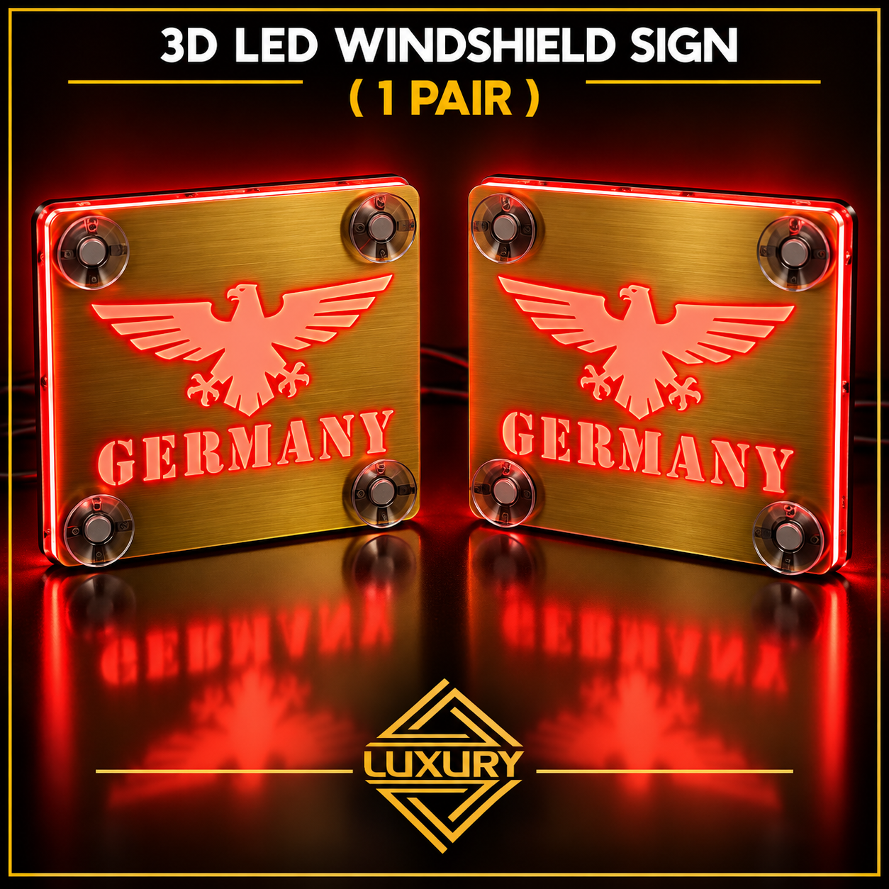 3D LED "GERMANY" windshield decoration 140x140mm (1 pair) - Image 5