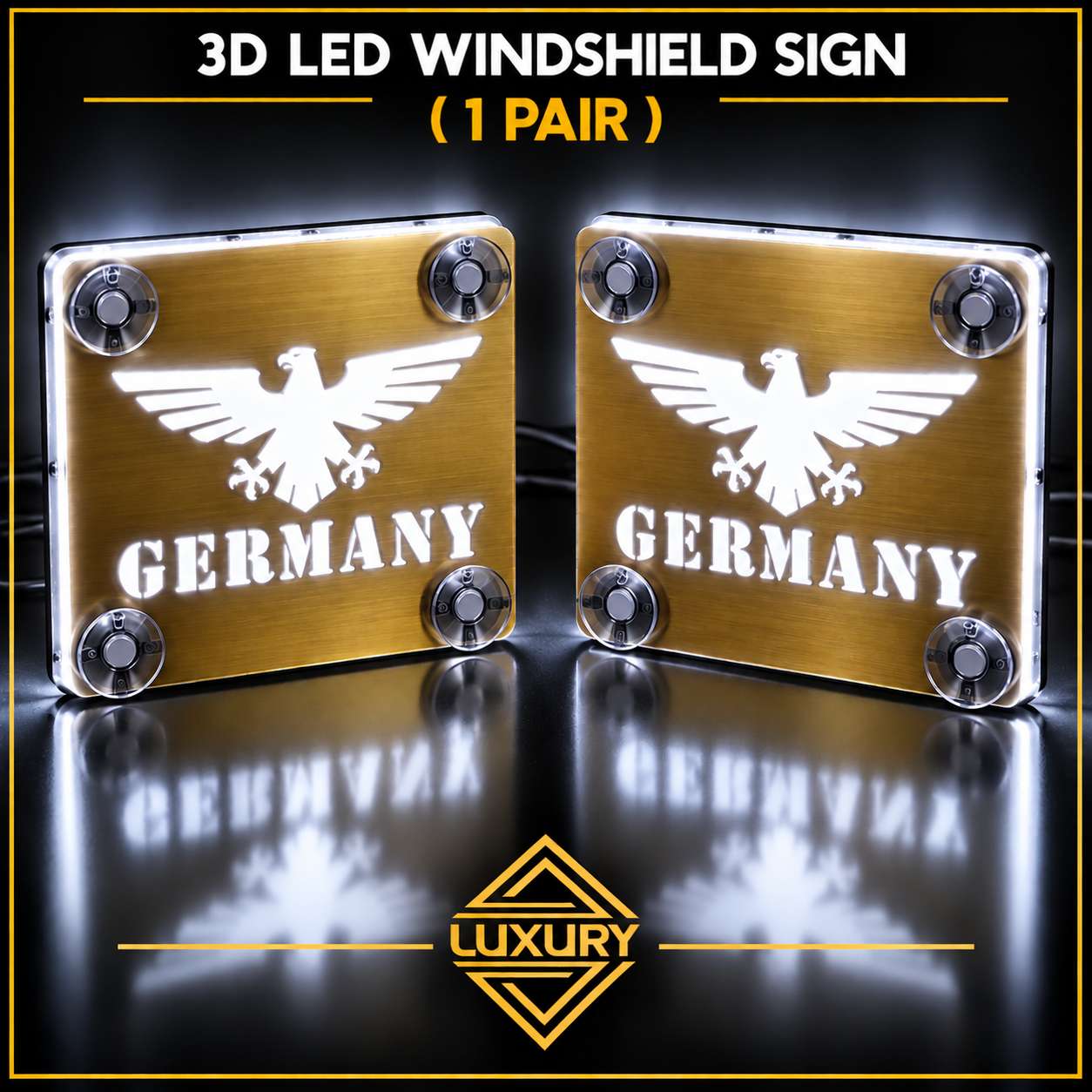 3D LED "GERMANY" windshield decoration 140x140mm (1 pair)