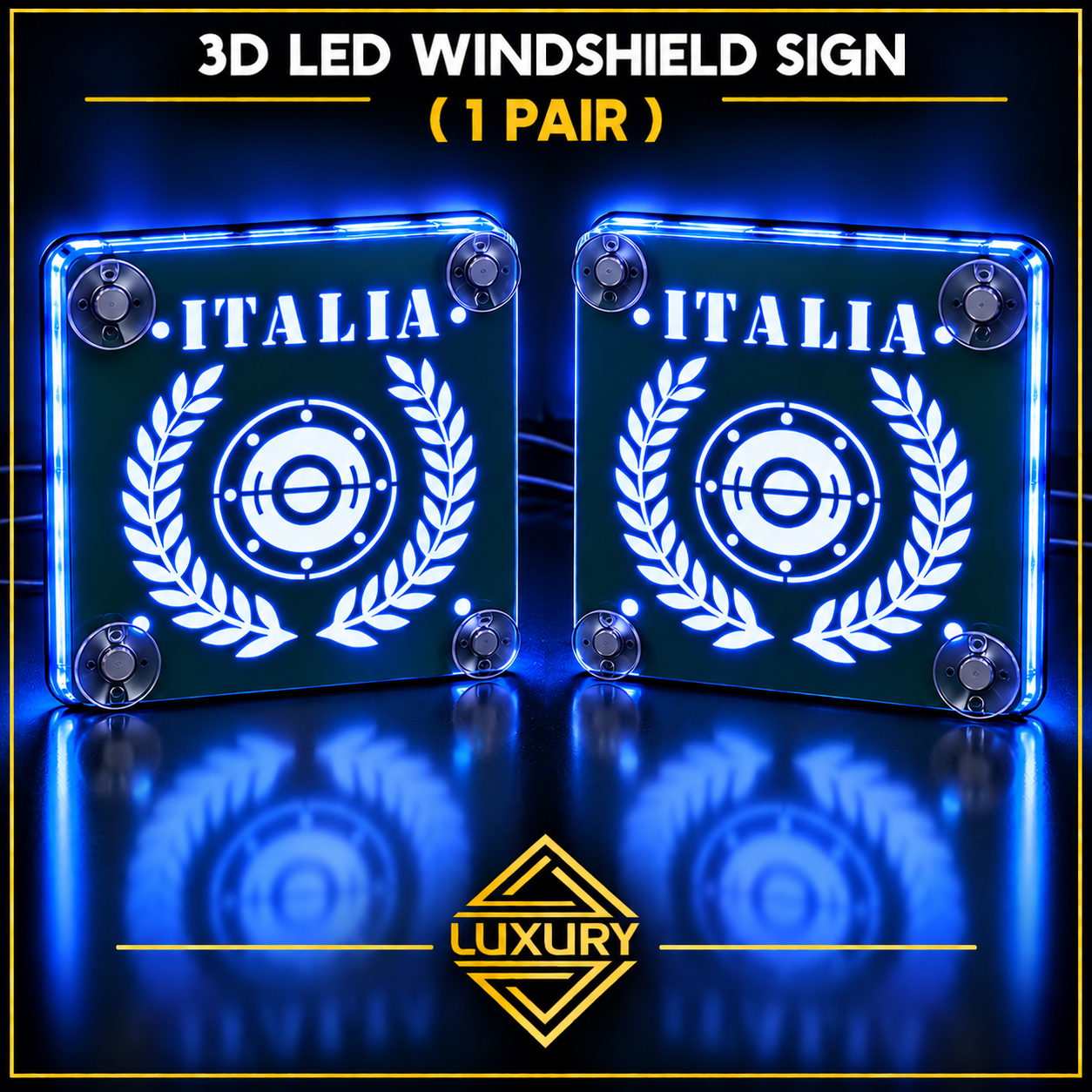 3D LED "ITALIA" windshield decoration 140x140mm (1 pair) - Image 3