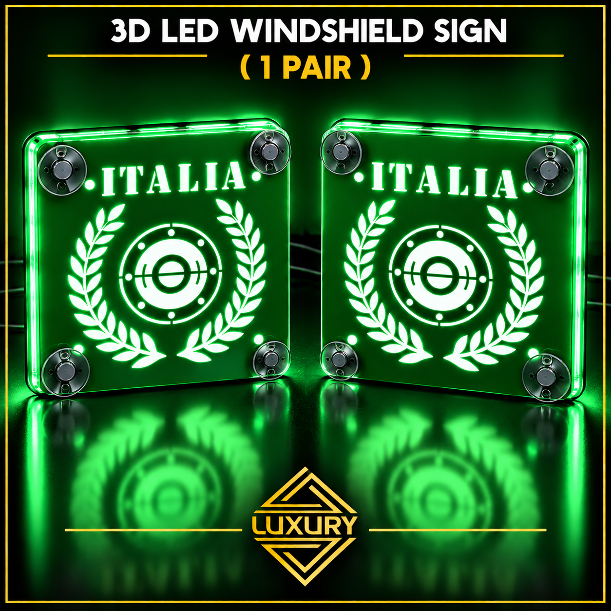 3D LED "ITALIA" windshield decoration 140x140mm (1 pair) - Image 4