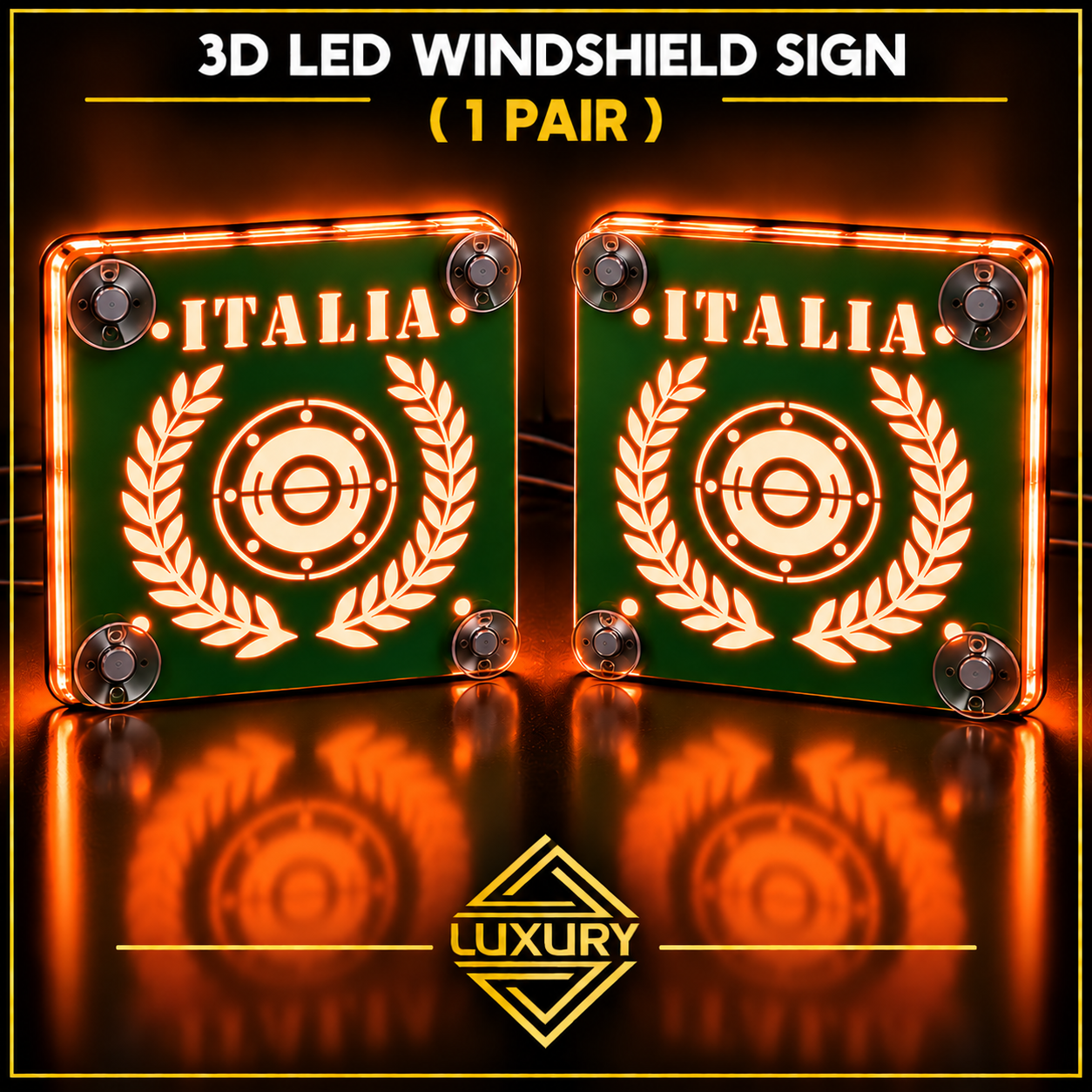 3D LED "ITALIA" windshield decoration 140x140mm (1 pair) - Image 2