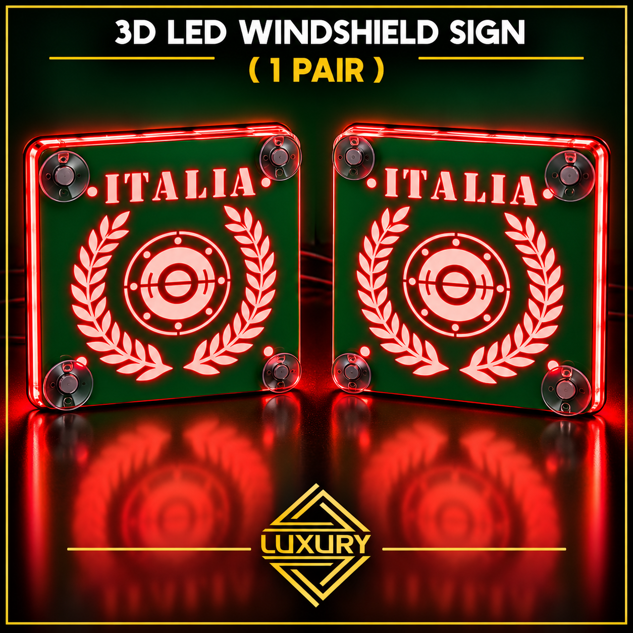 3D LED "ITALIA" windshield decoration 140x140mm (1 pair) - Image 5