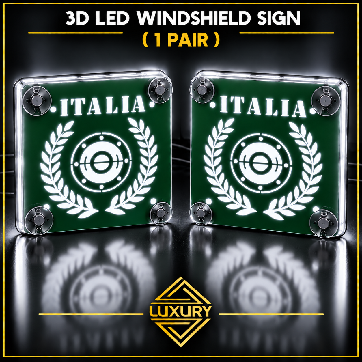 3D LED "ITALIA" windshield decoration 140x140mm (1 pair)