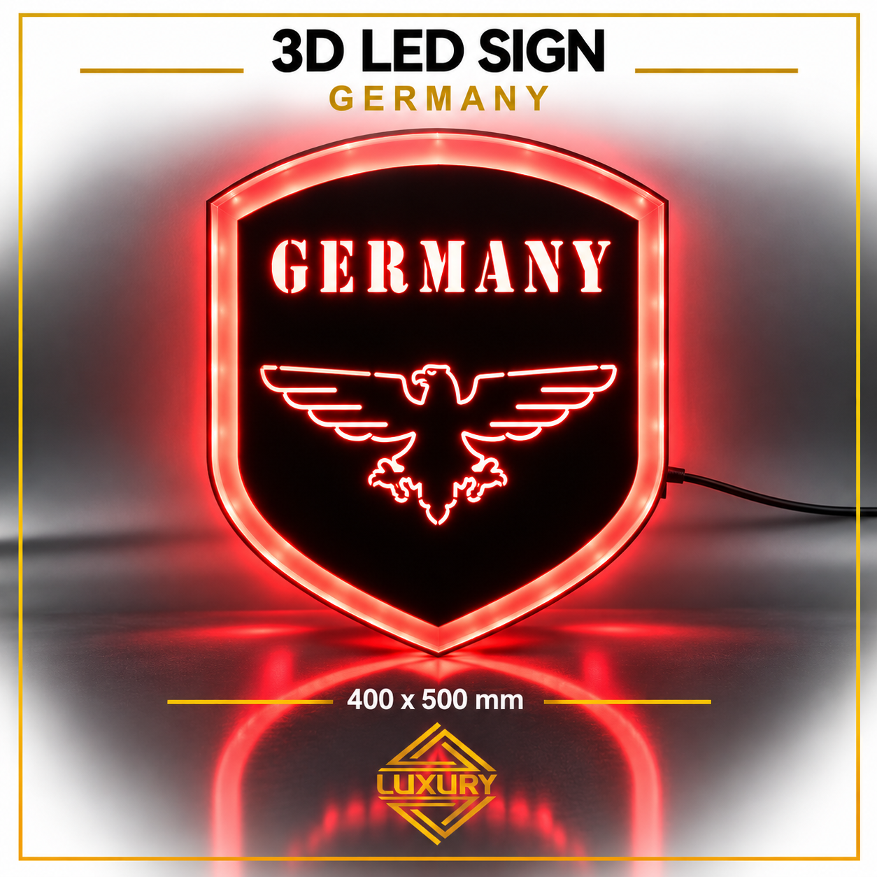 3D LED "GERMANY & EAGLE" decoration 400x500mm