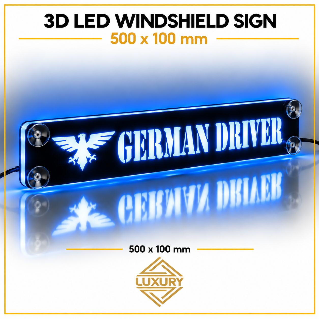 3D LED windshield "GERMAN DRIVER" decoration 500x100mm - Image 5
