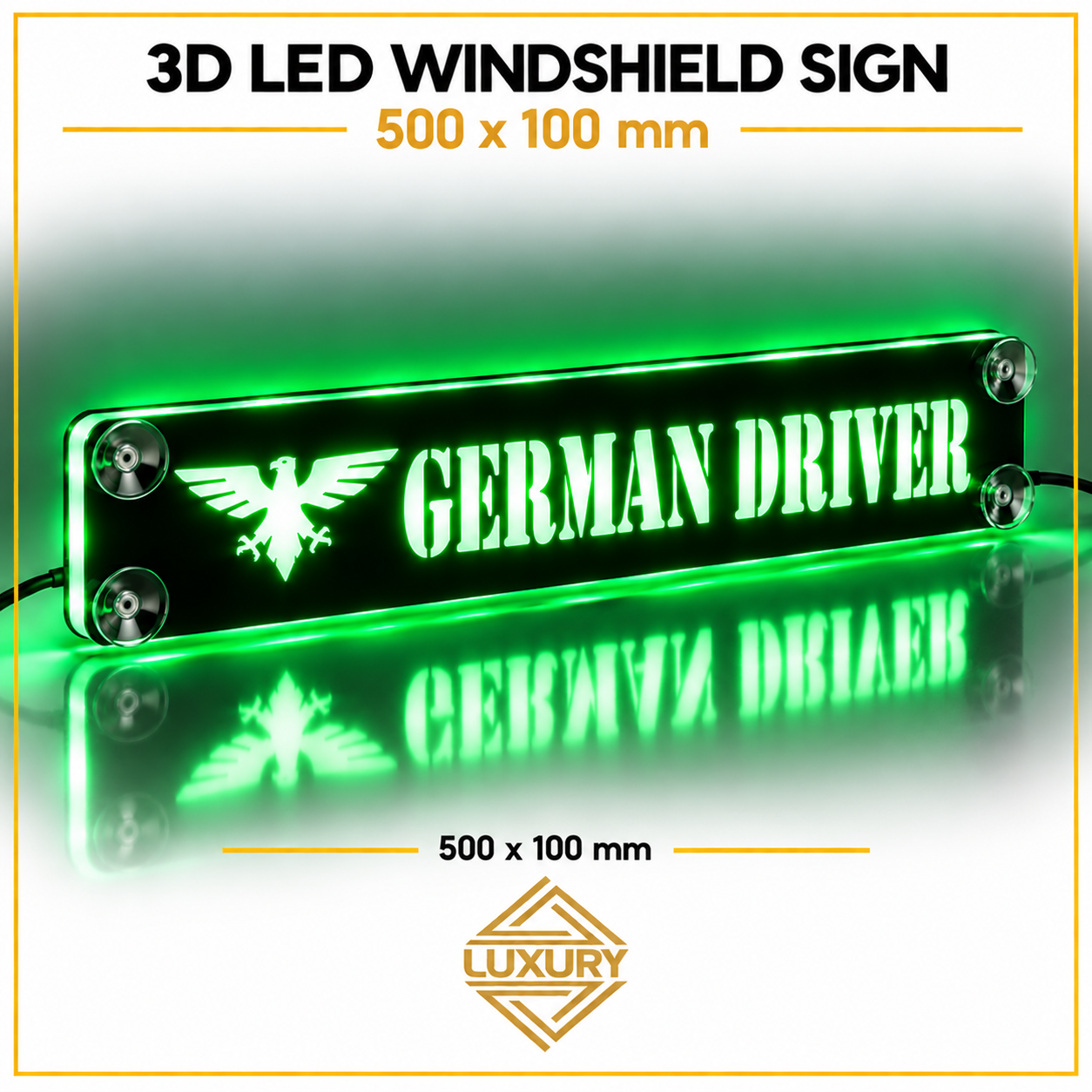 3D LED windshield "GERMAN DRIVER" decoration 500x100mm - Image 4