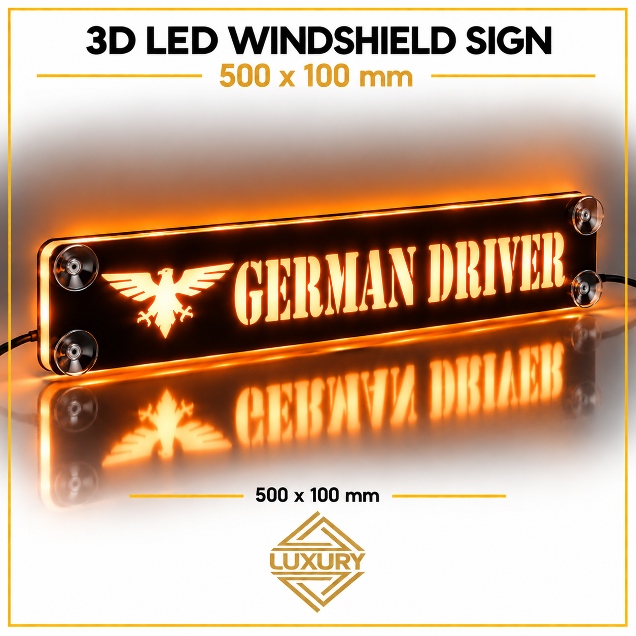 3D LED windshield "GERMAN DRIVER" decoration 500x100mm - Image 3