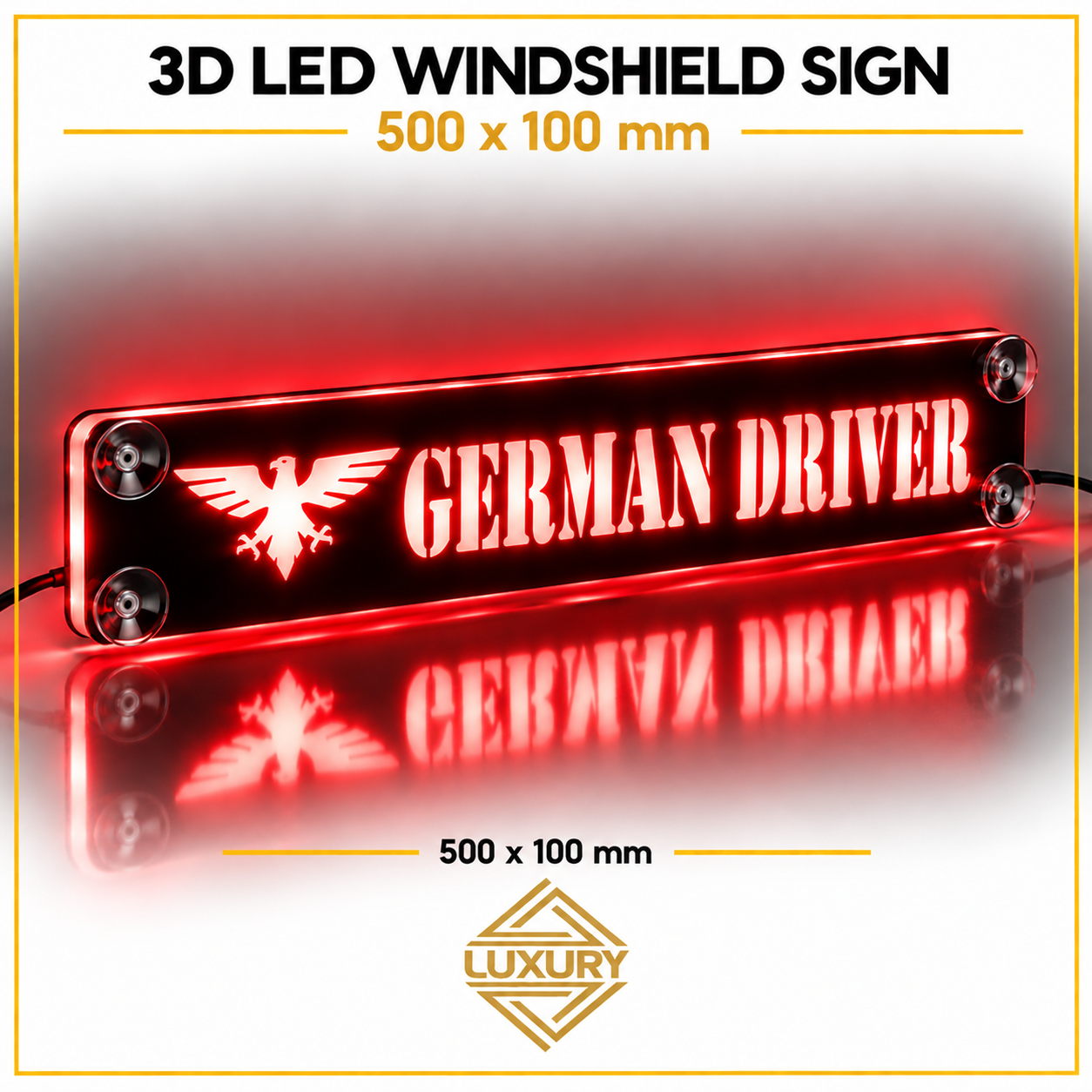 3D LED windshield "GERMAN DRIVER" decoration 500x100mm