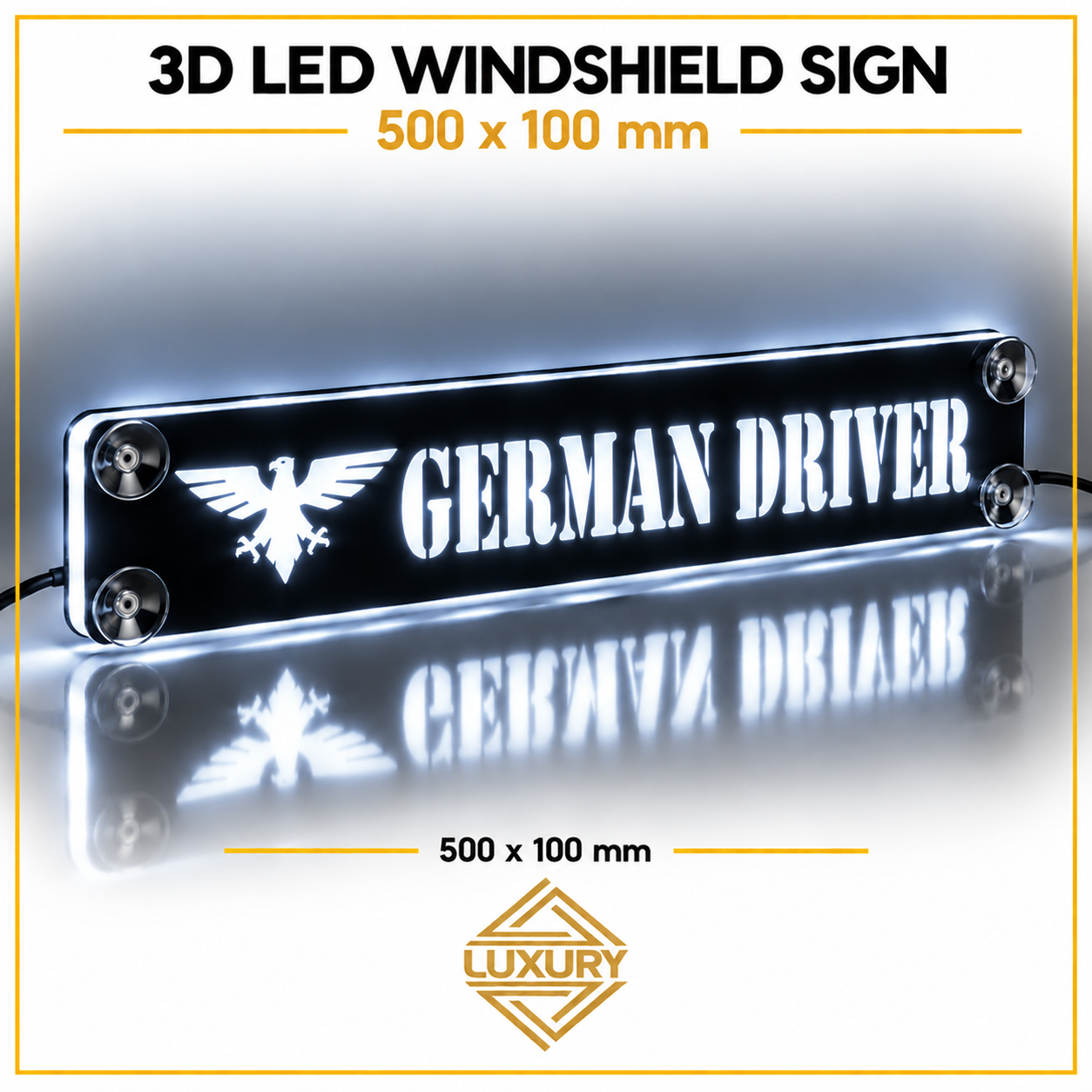 3D LED windshield "GERMAN DRIVER" decoration 500x100mm - Image 2