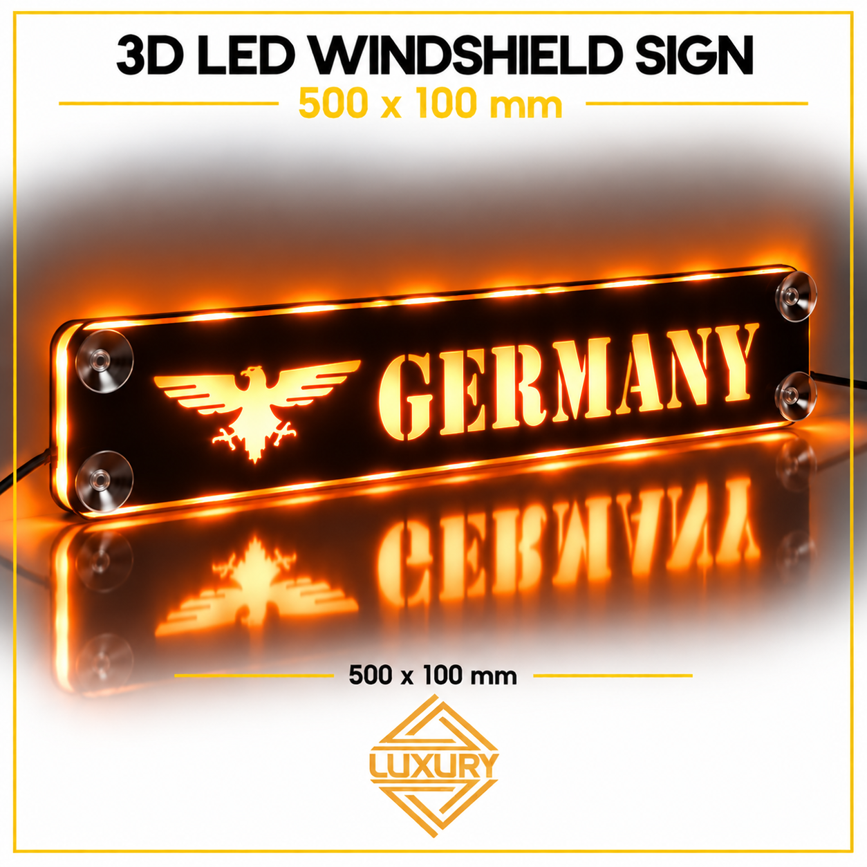 3D LED windshield "GERMANY" decoration 500x100mm - Image 3