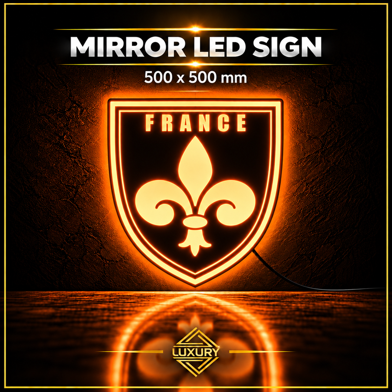 Mirror LED "FRANCE" decoration 500x500mm - Image 3