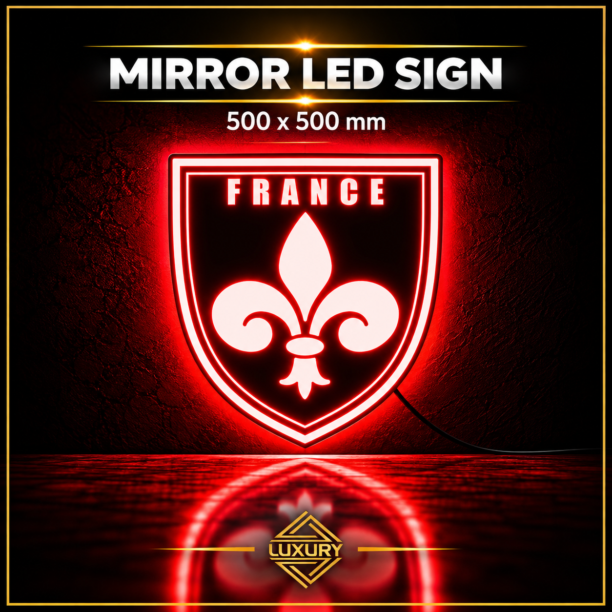 Mirror LED "FRANCE" decoration 500x500mm