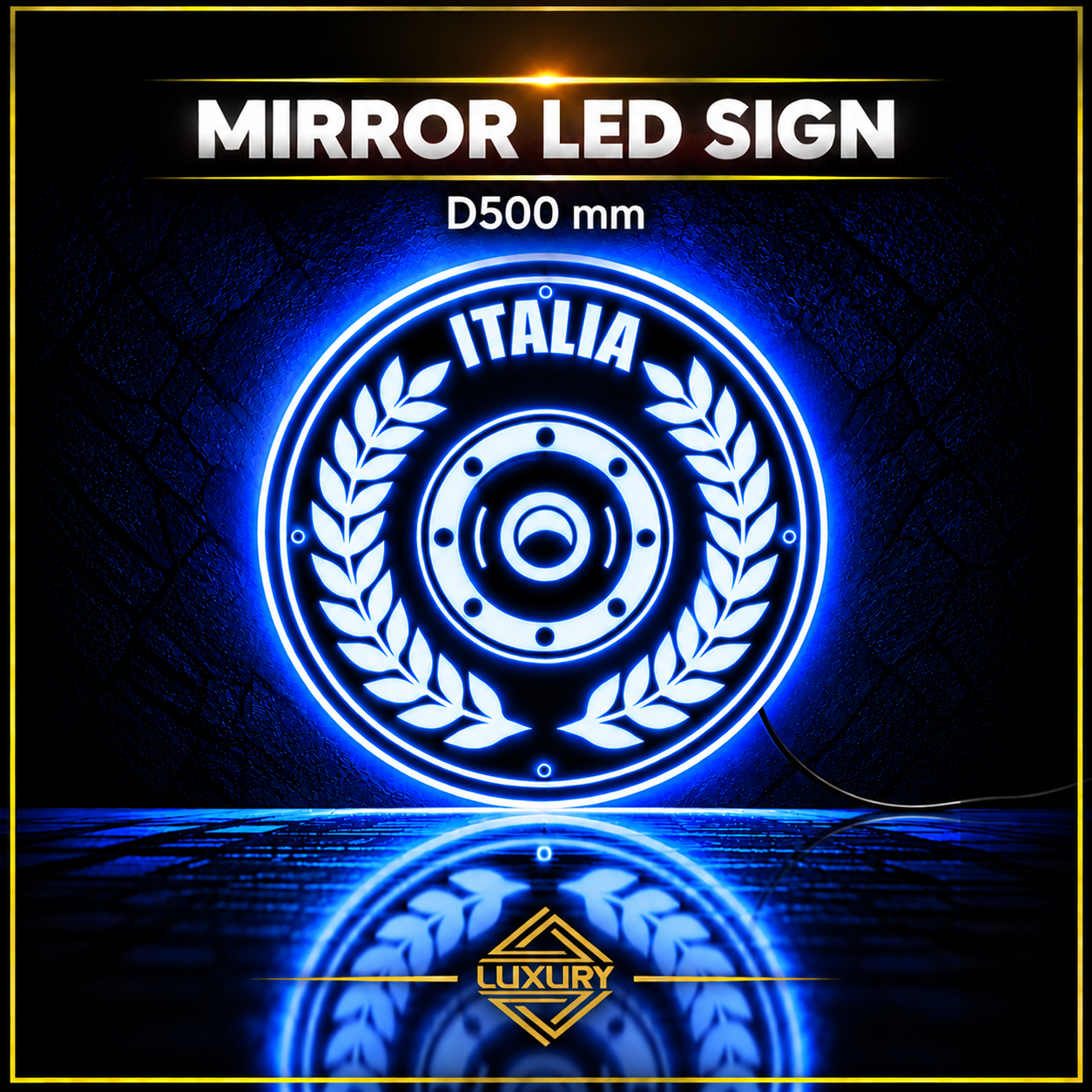Mirror LED "ITALIA SHIELD & LAUREL WREATH" decoration D500mm - Image 4