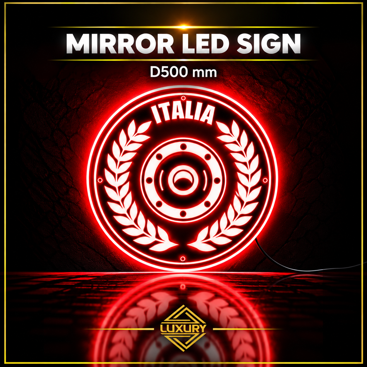 Mirror LED "ITALIA SHIELD & LAUREL WREATH" decoration D500mm - Image 5