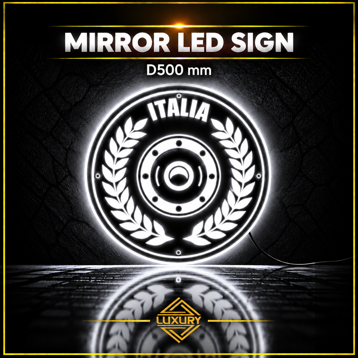 Mirror LED "ITALIA SHIELD & LAUREL WREATH" decoration D500mm - Image 2
