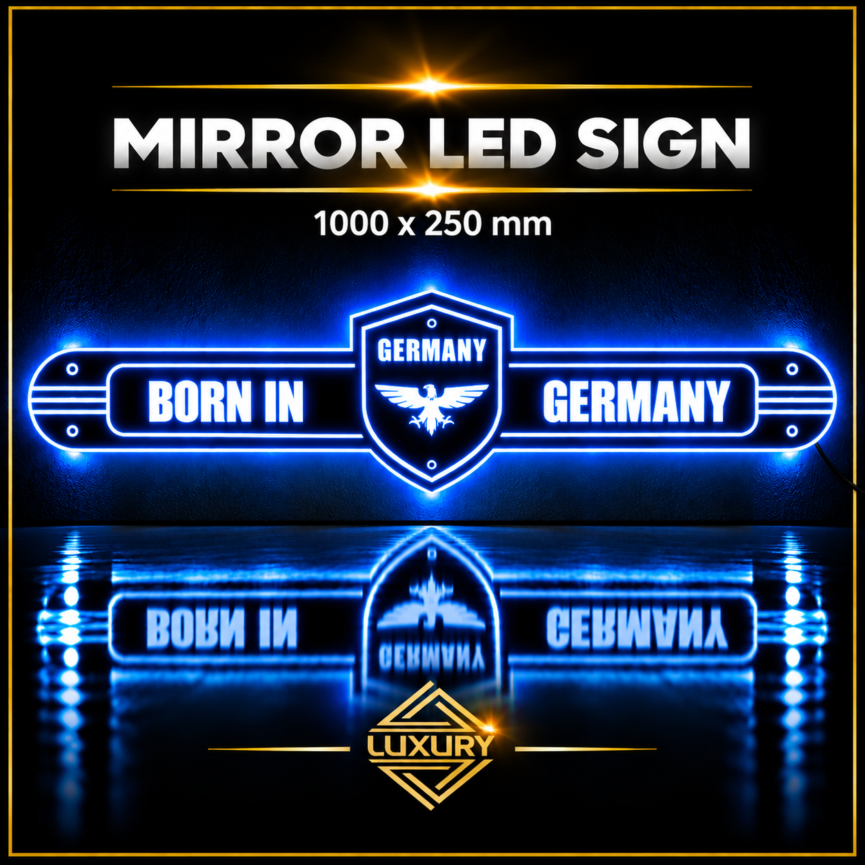Mirror LED "BORN IN GERMANY" decoration 1000x250mm - Image 3