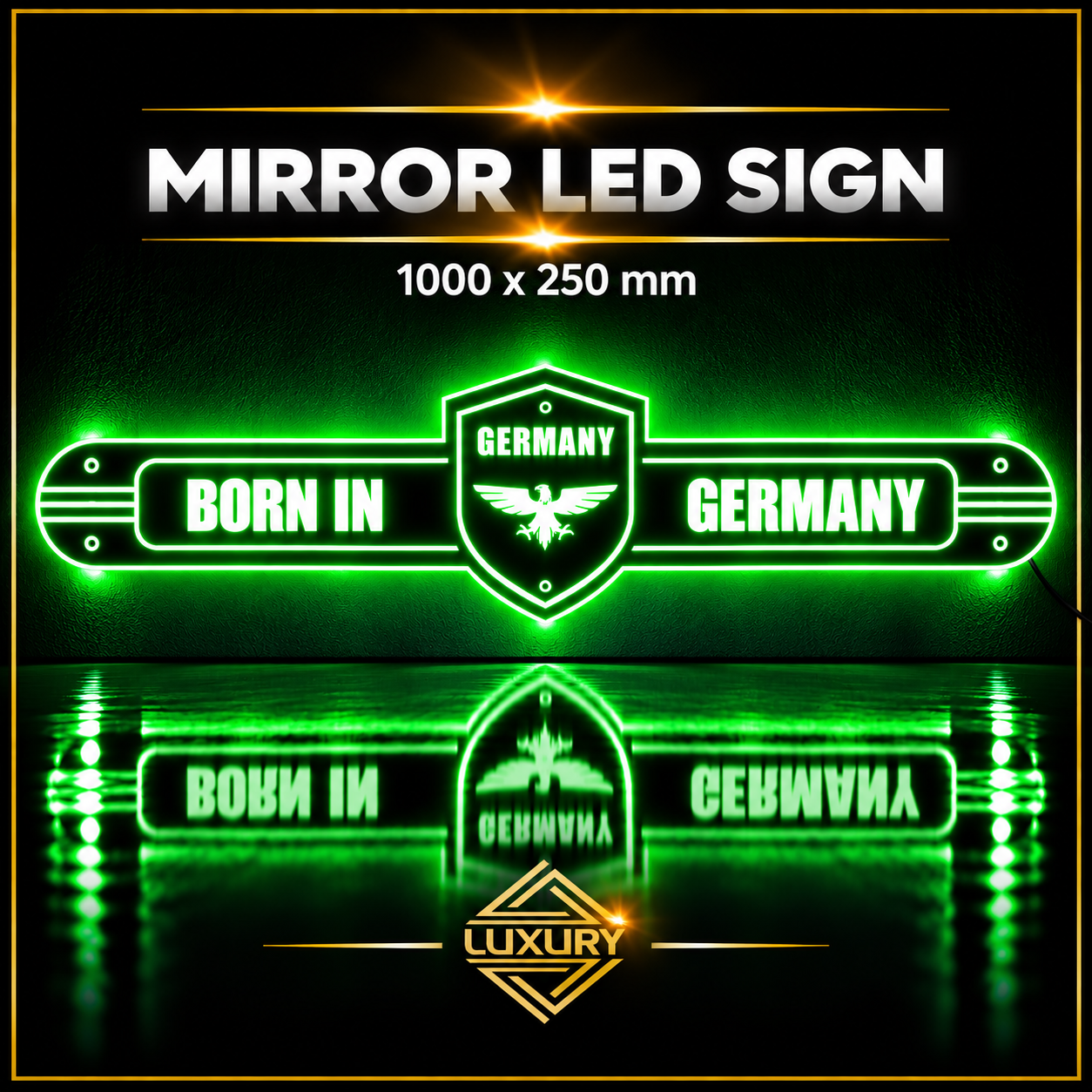Mirror LED "BORN IN GERMANY" decoration 1000x250mm - Image 4