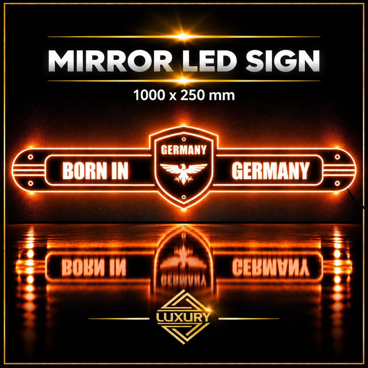 Mirror LED "BORN IN GERMANY" decoration 1000x250mm - Image 2