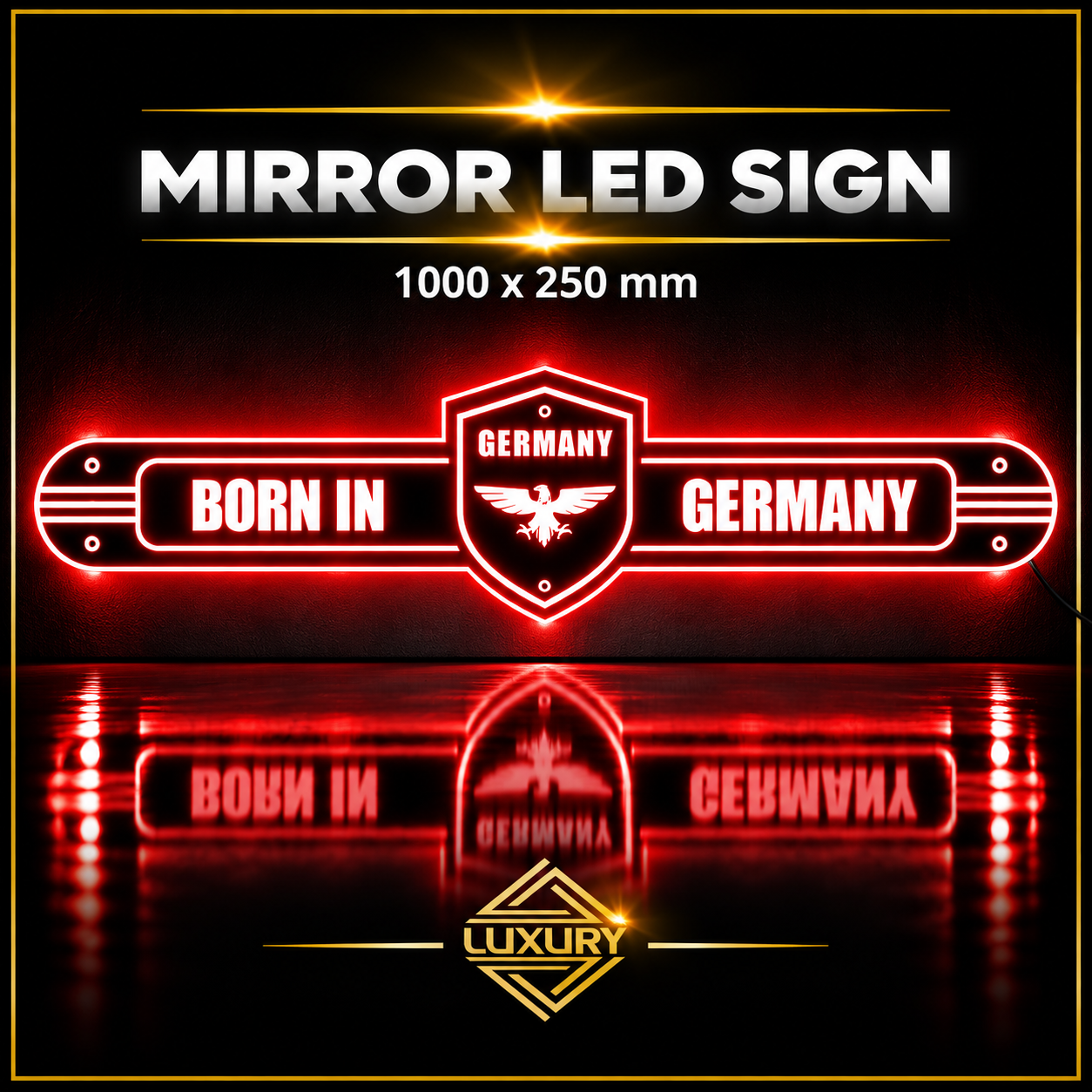 Mirror LED "BORN IN GERMANY" decoration 1000x250mm