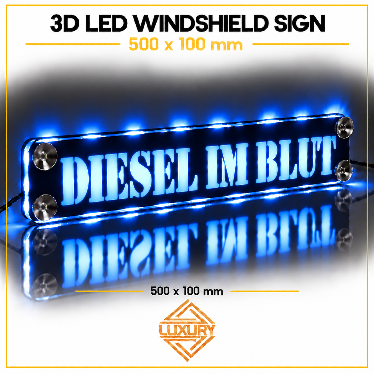 3D LED windshield "DIESEL IM BLUT" decoration 500x100mm - Image 3