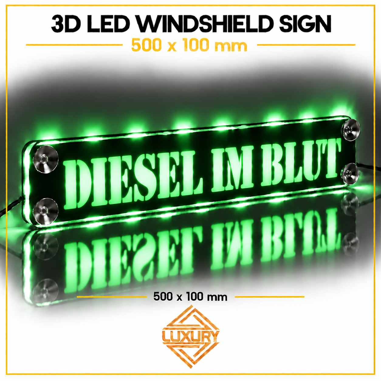 3D LED windshield "DIESEL IM BLUT" decoration 500x100mm - Image 4