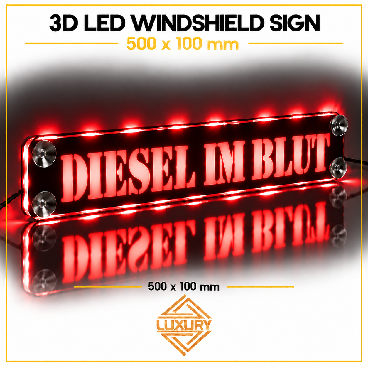 3D LED windshield "DIESEL IM BLUT" decoration 500x100mm