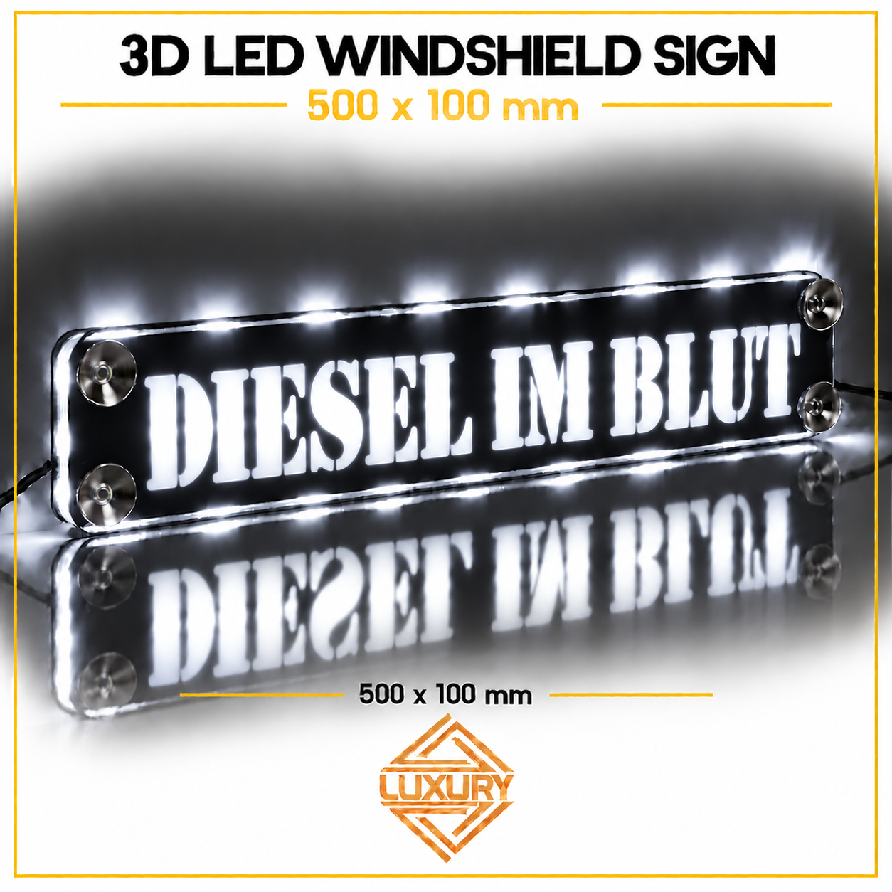 3D LED windshield "DIESEL IM BLUT" decoration 500x100mm - Image 2